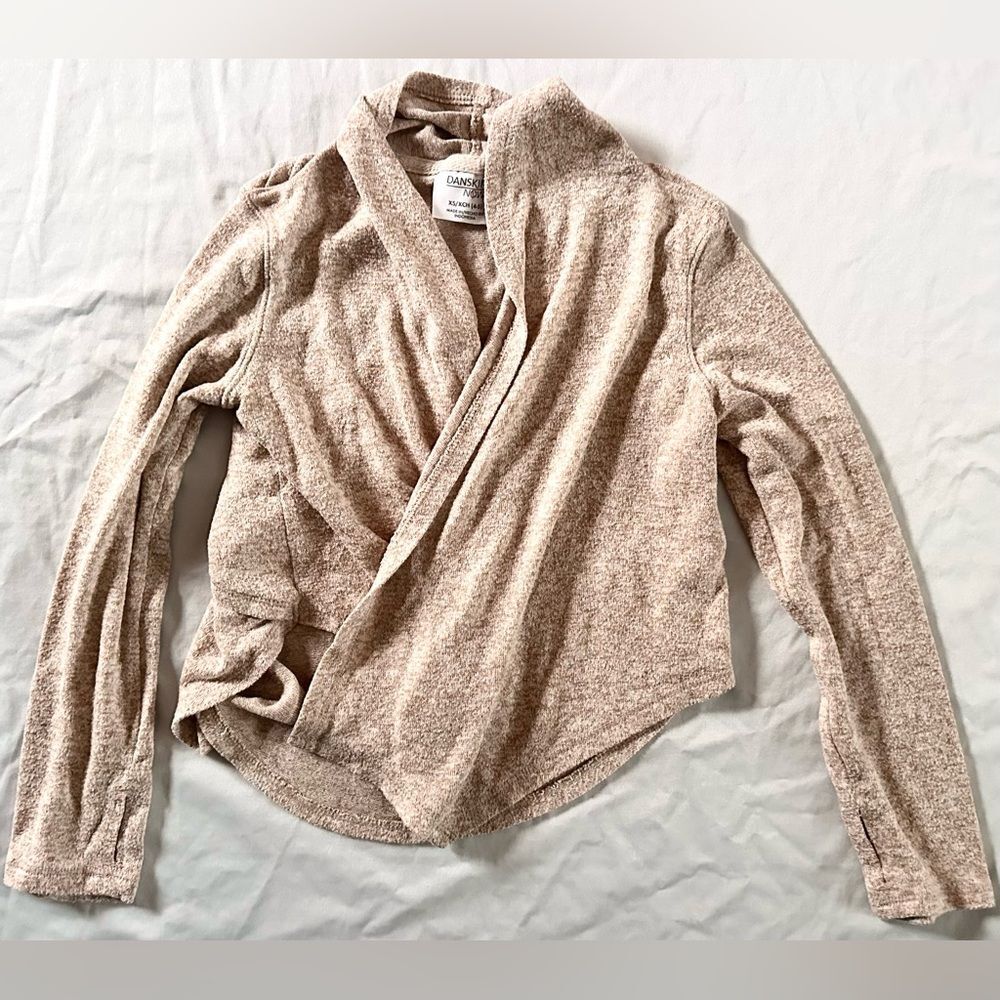 Danskin Now Girls Wrap Cardigan Top Size 4/5 Heathered Tan Long Sleeve